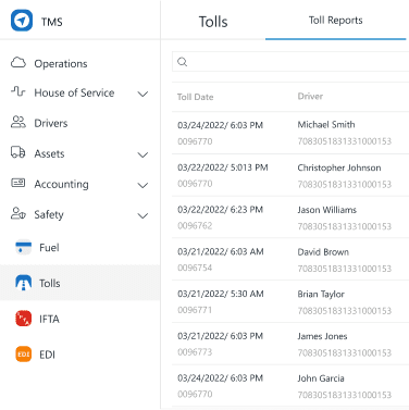 Real-time toll management and sync.