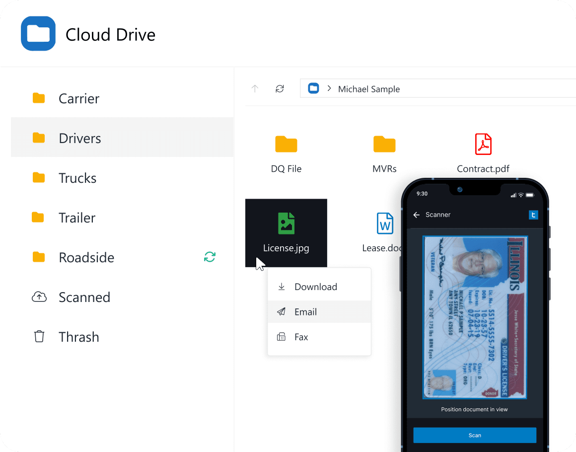 Cloud Drive screenshot showing driver files with 